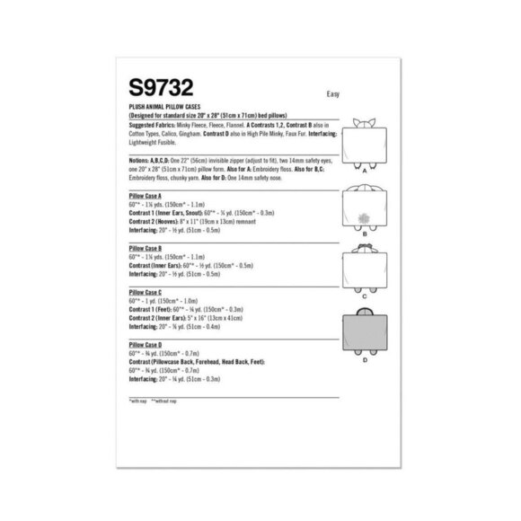 Simplicity Sewing Pattern S9732 R11701 Plush Animal Pillow Cases - Picture 8 of 8